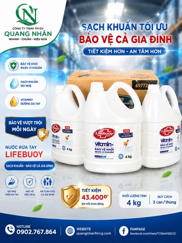 NƯỚC RỬA TAY LIFEBUOY DƯỠNG ẨM 4KG x 3 CAN