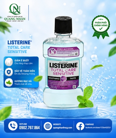 Nước súc miệng Listerine Total Care Sensitive hơi thở thơm mát chai 250m * 24 Chai / thùng