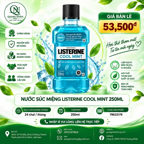 Nước Súc Miệng LISTERINE Coolmint Bạc Hà 250ml x 24 Chai
