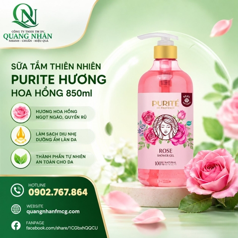SỮA TẮM THIÊN NHIÊN PURITE HƯƠNG HOA HỒNG 850ml * 12 CHAI