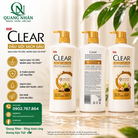 DẦU GỘI CLEAR 9 LOẠI THẢO DƯỢC CỔ TRUYỀN 630ML x 8 chai ( LAZADA 15 CHAI  )