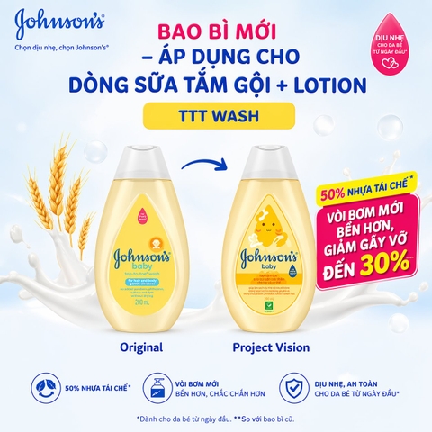 Tắm gội toàn thân Johnson's Baby top to toe dịu nhẹ cho bé chai 100ml * 48chai/ Thùng