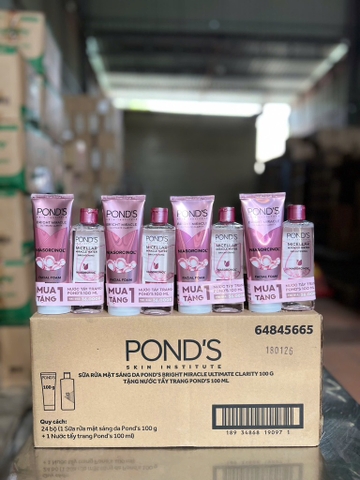 Sữa rửa mặt sáng da Pond's 100g + Tặng nước tẩy trang Pond 100ml x 24 bộ