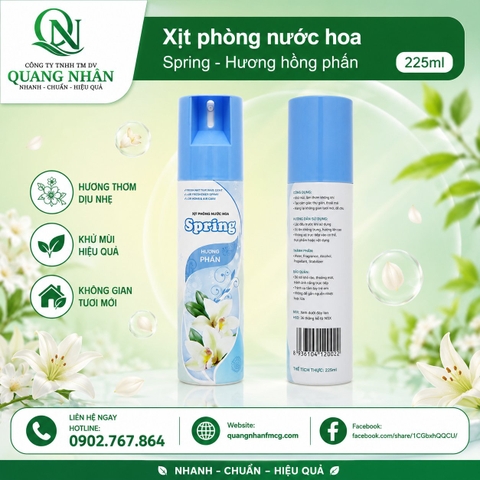 Xịt phòng nước hoa Spring - Hương phấn 225ml x 24 chai