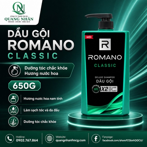 DẦU GỘI ROMANO CLASSIC ( MÀU XANH ) 650ML X 12 CHAI