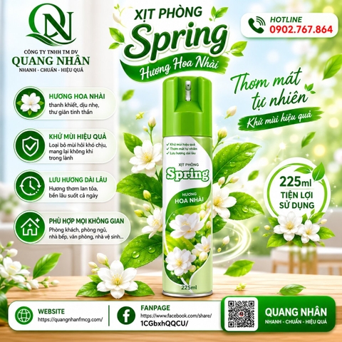 Xịt phòng nước hoa Spring - Hương hoa nhài 225ml x 24 chai