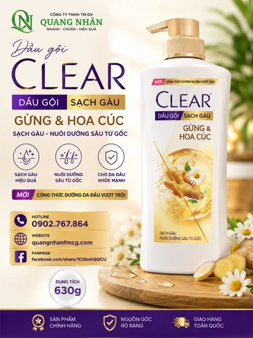 DẦU GỘI CLEAR GỪNG & HOA CÚC 630g x 8 CHAI