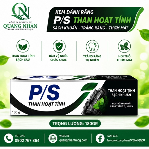 KEM ĐÁNH RĂNG P/S TRẮNG RĂNG THAN HOAT TINH 180G x 36 ống