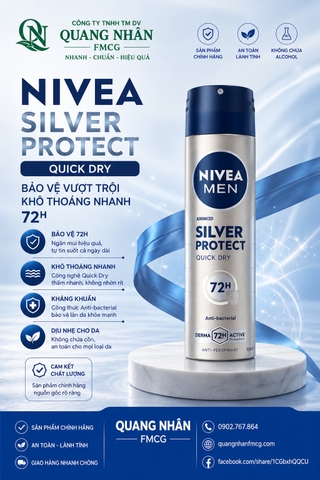 82959 XỊT NGĂN MÙI NIVEA NAM Phân tử Bạc 150ML x 12 CHAI
