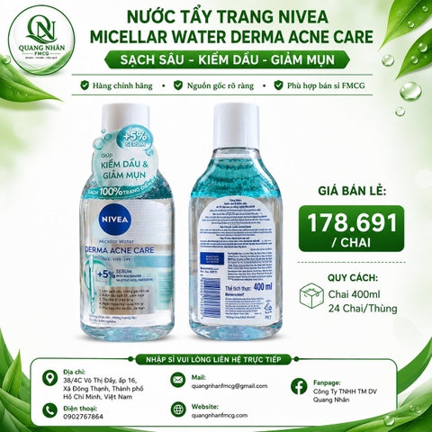 98722 NIVEA NTT DERMA ACNE CARE 400ML X 6 Chai