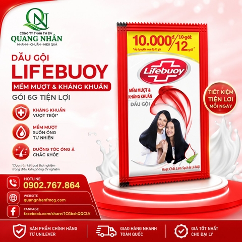 DẦU GỘI LIFEBUOY MỀM MƯỢT KHÁNG KHUẨN 6Gx12gói x 84dây