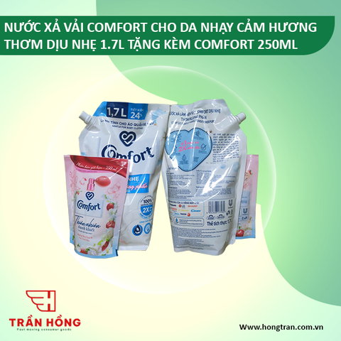 NƯỚC XẢ VẢI COMFORT CHO DA NHẠY CẢM HƯƠNG THƠM DỊU NHẸ 1.7L TẶNG KÈM COMFORT 250ML x 4 BỘ