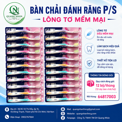 BÀN CHẢI ĐÁNH RĂNG P/S LÔNG TƠ MỀM MẠI 6X12VI X72
