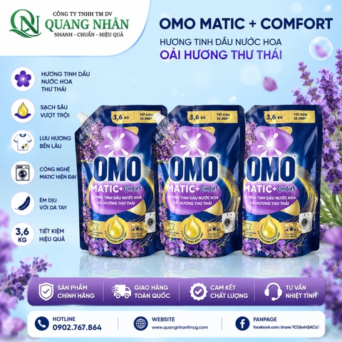 NƯỚC GIẶT OMO MATIC + COMFORT CHUYÊN GIA CỬA TRƯỚC  HH OẢI HƯƠNG THƯ THÁI3.6KG x 4 TÚI