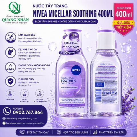 89259 NƯỚC TẨY TRANG NIVEA SOOTHING DỊU DA 400ML x 6 CHAI