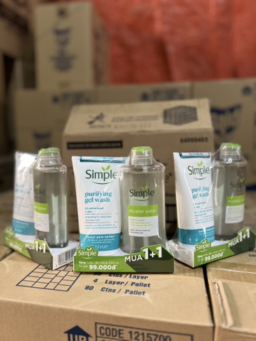 GEL RỬA MẶT SIMPLE THANH KHIẾT 150ML + CHAI NTT SIMPLE 200ML X 6 BỘ