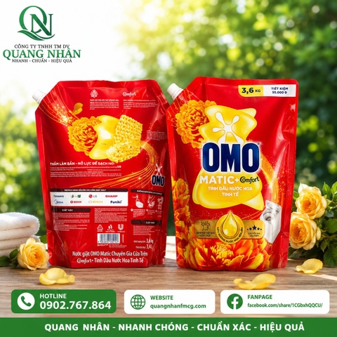 NƯỚC GIẶT OMO MATIC CHUYÊN GIA CỬA TRÊN TINH DẦU NƯỚC HOA TINH TẾ 3.6KG x 4 TÚI