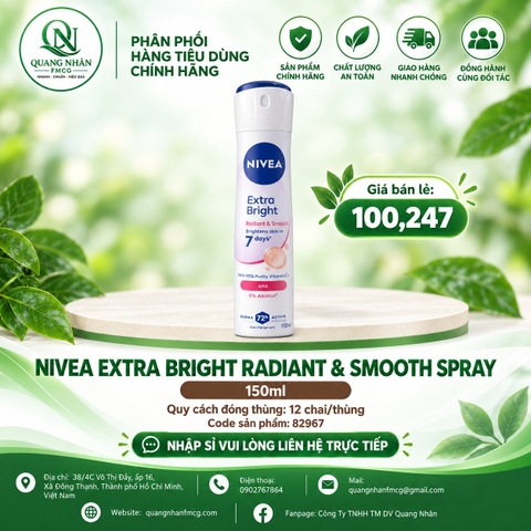 82967 -1 XỊT NGĂN MÙI NIVEA NỮ Sáng Mịn Tối Ưu 150ML x 12 CHAI