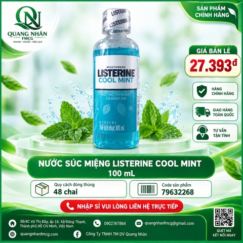 Nước Súc Miệng LISTERINE Coolmint Bạc Hà 100ml x 24 Chai