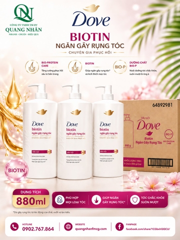 DẦU GỘI DOVE NGĂN GÃY RỤNG TÓC MÀU HỒNG 880G X 8 CHAI