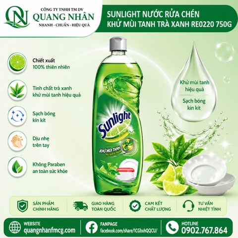 NƯỚC RỬA CHÉN SUNLIGHT TRÀ XANH 750G x 15 chai