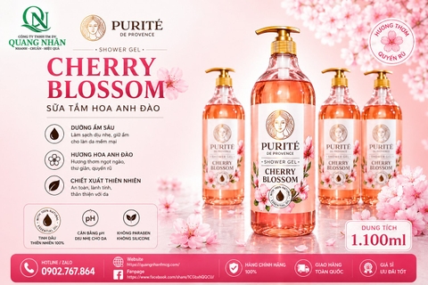 SỮA TẮM THIÊN NHIÊN PURITE HƯƠNG HOA anh đào 1.1L * 12 CHAI