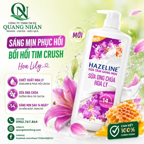 Sữa Tắm Dưỡng Ẩm Trắng Da Mềm Mịn Hazeline SỮA ONG CHÚA & HOA LY 1Kg x 12 chai