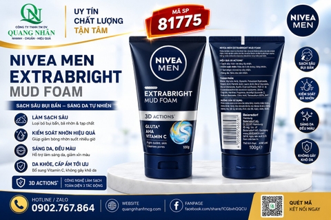 81775 SỮA RỬA MẶT NIVEA NAM EXTRA BRIGHT MUD 100G x 24 CHAI