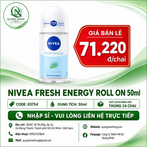 83754 LĂN NGĂN MÙI NỮ NIVEA TƯƠI MÁT 50ML x 24 CHAI