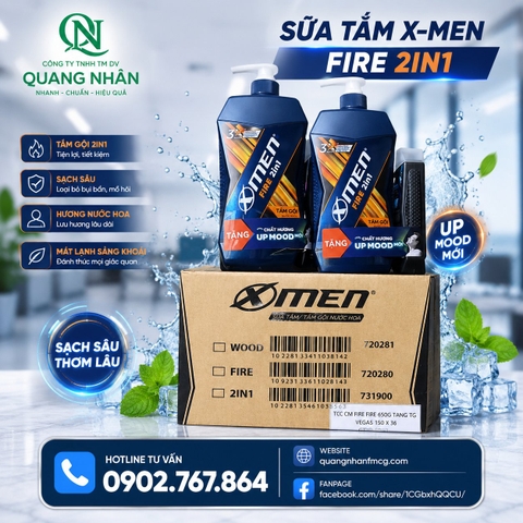 727313- TẮM GỘI XMEN FIRE 650G + TANG TG VEGAS 150G X 7 BỘ