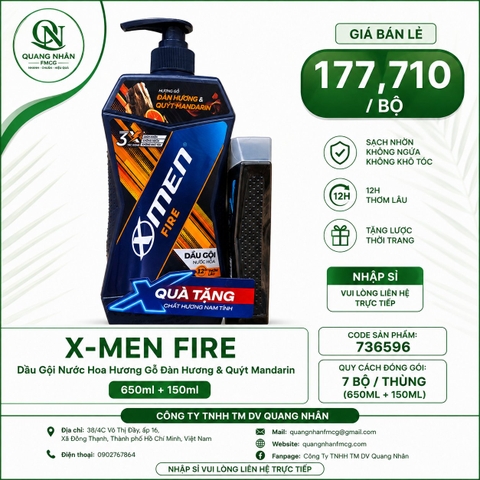 DẦU GỘI NƯỚC HOA XMEN FIRE 650ML +150ml x 7 Bộ