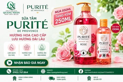 SỮA TẮM THIÊN NHIÊN PURITE HƯƠNG HOA HỒNG 850ml+250ml/́12 bộ