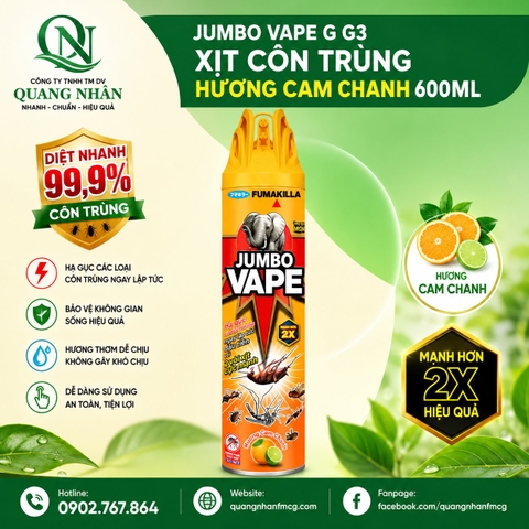 XỊT CÔN TRÙNG JUMBO VAPE G H.CCHANH 600 ML x 24 chai