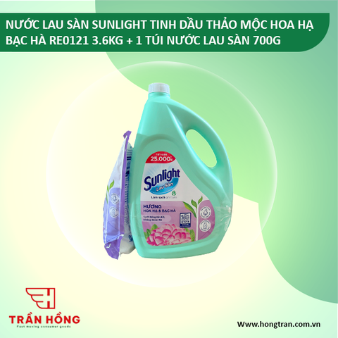 NƯỚC LAU SÀN SUNLIGHT TINH DẦU THẢO MỘC HOA HẠ BẠC HÀ RE0121 3.6KG + 1 TÚI NLS 700G ) x 3 BỘ
