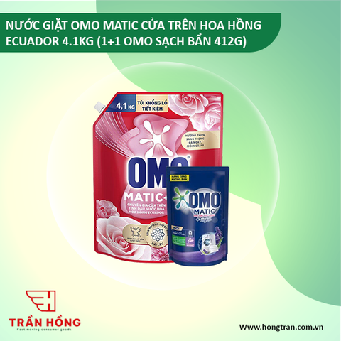 NƯỚC GIẶT OMO MATIC CỬA TRÊN HOA HỒNG ECUADOR 4.1KG (1+1 OMO SẠCH BẨN 412G) x 3 BỘ (NEW)