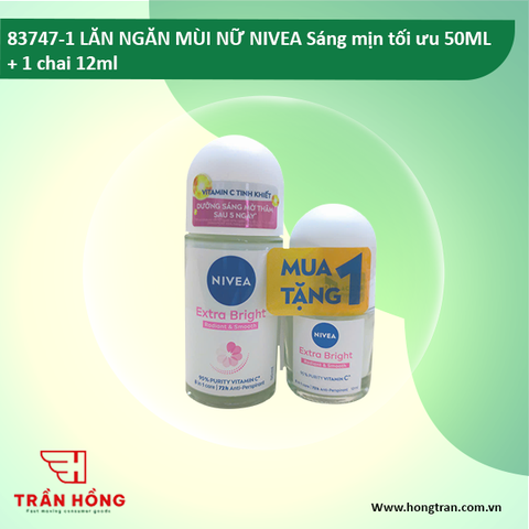 83747-1 LĂN NGĂN MÙI NỮ NIVEA Sáng mịn tối ưu 50ML + 1 chai 12ml X 12 BỘ