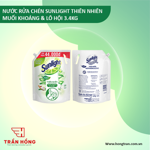 NƯỚC RỬA CHÉN SUNLIGHT THIÊN NHIÊN MUỐI KHOÁNG & LÔ HỘI 3.4KG x 4 TÚI
