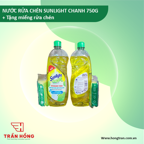 NƯỚC RỬA CHÉN SUNLIGHT CHANH 750G + Tặng miếng rửa chén  x 10 bộ