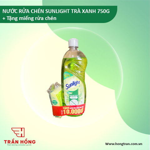 NƯỚC RỬA CHÉN SUNLIGHT TRÀ XANH 750G + Tặng miếng rửa chén ) x 10 bộ