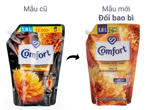 NƯỚC XẢ VẢI COMFORT HUONG NUOC HOA THIÊN NHIÊN TINH TẾ 1.8L X 4 TÚI