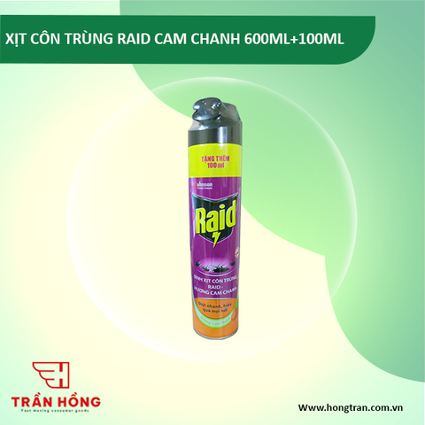 XỊT CÔN TRÙNG RAID CAM CHANH 600ML+100ML X 12 CHAI