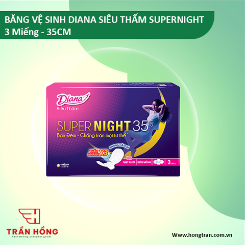 BĂNG VỆ SINH DIANA SIÊU THẤM SUPERNIGHT 3 Miếng - 35CM x 48 gói