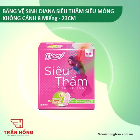 BĂNG VỆ SINH DIANA SIÊU THẤM SIÊU MỎNG KHÔNG CÁNH 8 Miếng -23CM x 48 gói