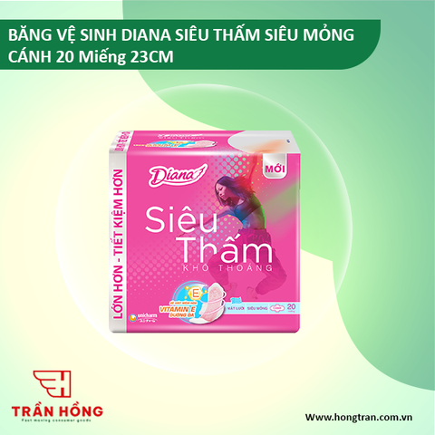 BĂNG VỆ SINH DIANA SIÊU THẤM SIÊU MỎNG CÁNH 20 Miếng - 23CM  x 24 gói