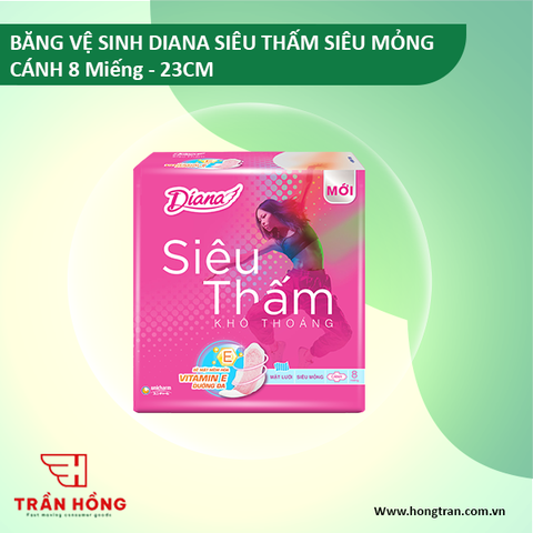 BĂNG VỆ SINH DIANA SIÊU THẤM SIÊU MỎNG CÁNH 8 Miếng -23CM x 48 gói