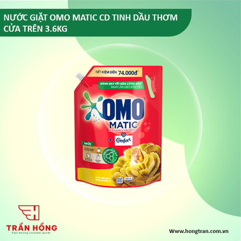 NƯỚC GIẶT OMO MATIC CD TINH DAU THOM CỬA TRÊN 3.6KG x 4 túi
