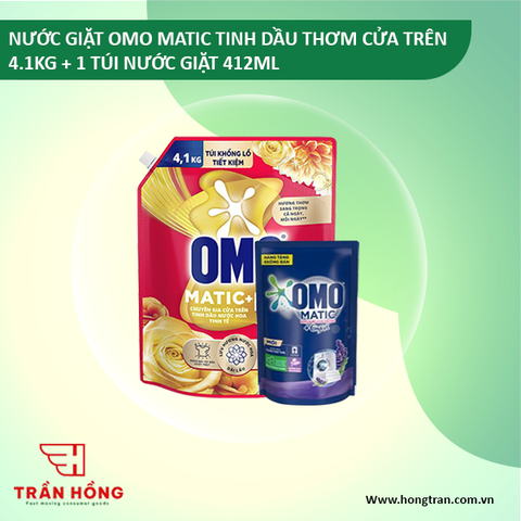 NƯỚC GIẶT OMO MATIC TINH DẦU THƠM CỬA TRÊN 4.1KG + 1 TÚI NG 412ML) x 3 BỘ