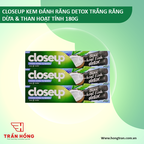 KEM ĐÁNH RĂNG CLOSEUP DETOX TRẮNG RĂNG DỪA & THAN HOẠT TÍNH 180G/36 ống
