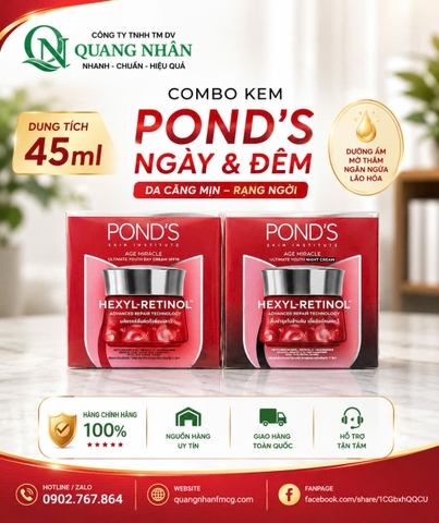 Combo 2 Hủ kem dưỡng ngăn ngừa Lão Hoá Ponds ngày vs đêm 45Gr