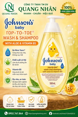 Tắm gội toàn thân Johnson's Baby top to toe dịu nhẹ cho bé chai 500ml * 12chai/ Thùng